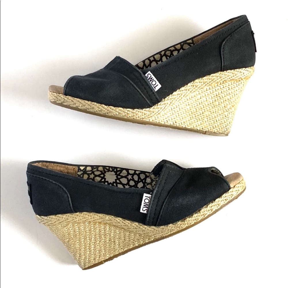 🖤TOMS Canvas Peep Toe Wedges - Picture 7 of 14